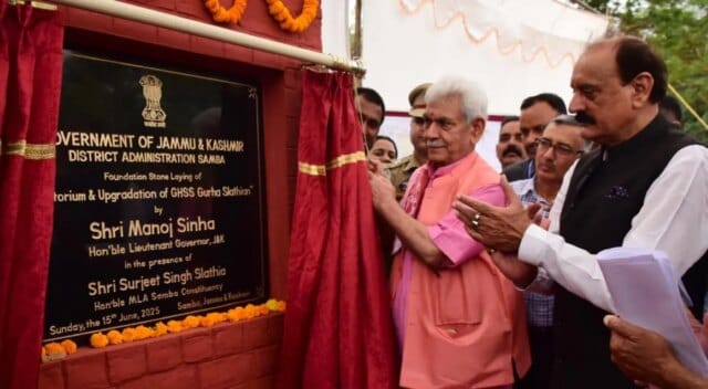 LG lays foundation stone of Auditorium and upgradation work for LG lays foundation stone of Auditorium and upgradation work for GHSS in Gurha Slathia, Samba