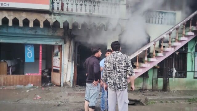 Several shops damaged in fire incident at main market Kangan, Ganderbal