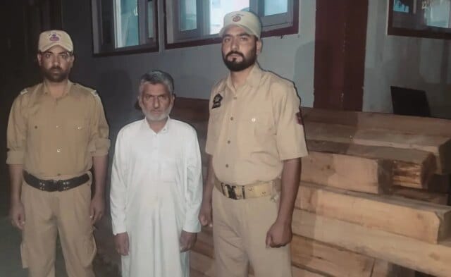 Handwara police bust illegal timber storage; 21 deodar logs seized, Handwara police bust illegal timber storage; 21 deodar logs seized, accused arrested
