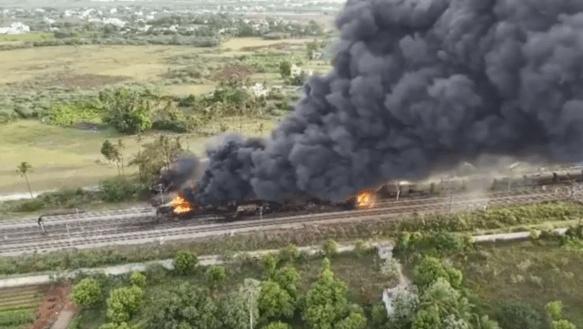 Tamil Nadu: Goods train carrying diesel catches fire near Tiruvallur, train services disrupted