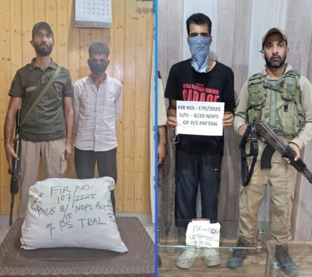 Police arrest 2 drug peddlers in Awantipora, Baramulla; recover contraband substance