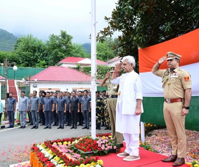 J-K LG hoists national flag at Raj Bhavan in Srinagar on Independence Day