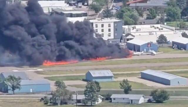 Small plane crashes into parked aircraft at Montana Airport, triggering massive fire