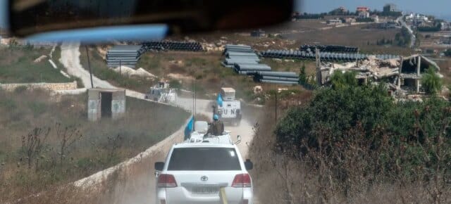 © UNIFIL/Pasqual Gorriz A UNIFIL convoy travels close to the Blue Line in southern Lebanon.