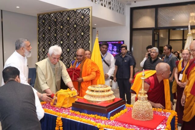 J-K LG arrives in Delhi with holy relics of Gautam Buddha